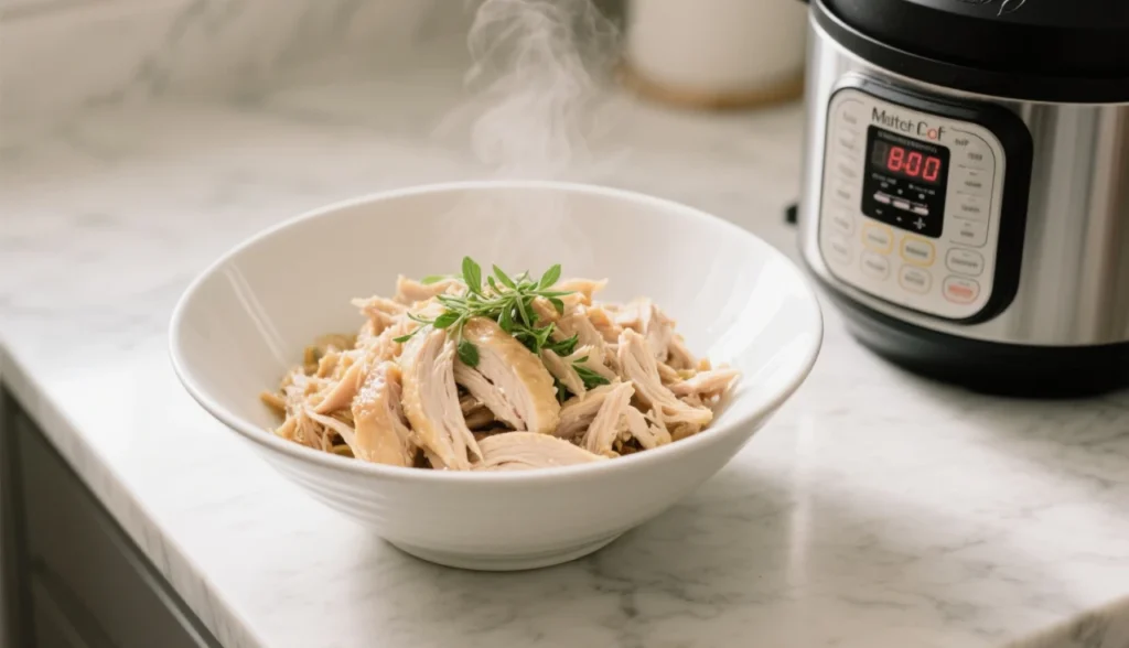 Frango Desfiado na Panela de Pressão: Pronto em 20 Minutos (Truque de Desfiar em 10s)