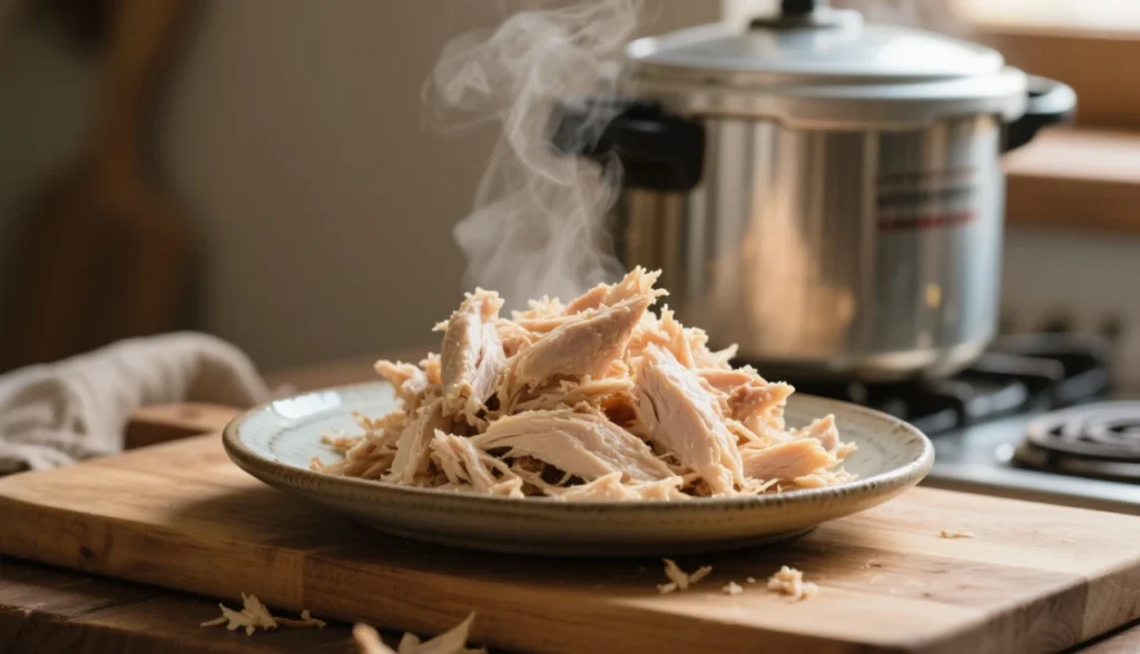 Frango Desfiado na Panela de Pressão: Pronto em 20 Minutos (Truque de Desfiar em 10s)