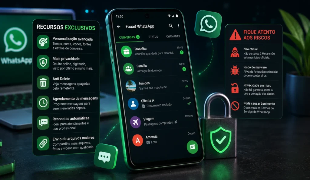 Interface futurista do WhatsApp modificado